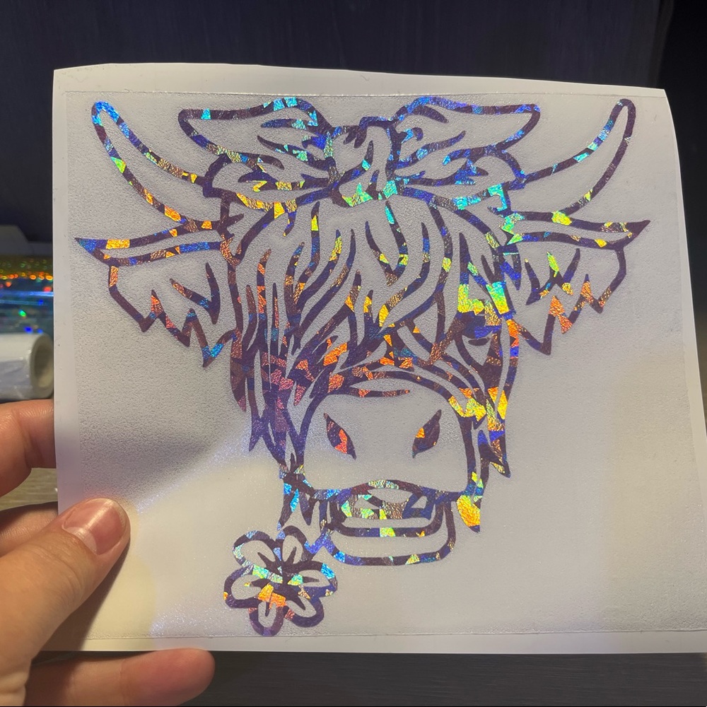 Vinyl Decal Hologram silver Highland Cow